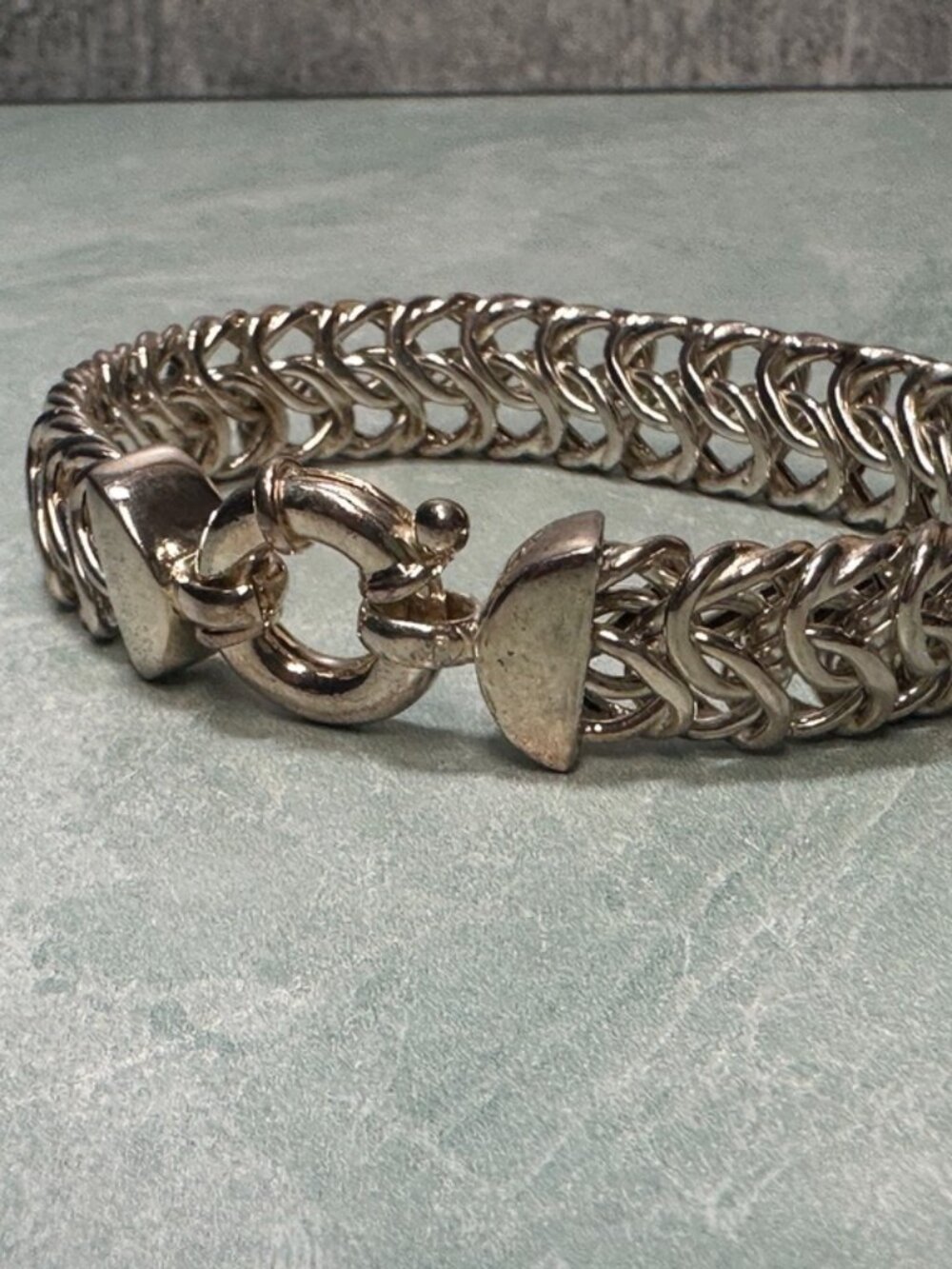 HW Burdick co jewelry chunky silver bracelet Byzantine-style chain link .925